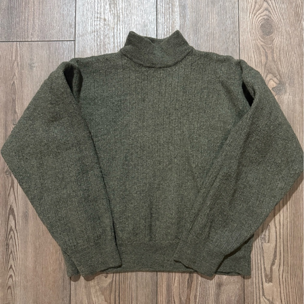 Jos A Bank Pure Wool Mock Neck Sweater Made in Italy Vintage Green Womens XL